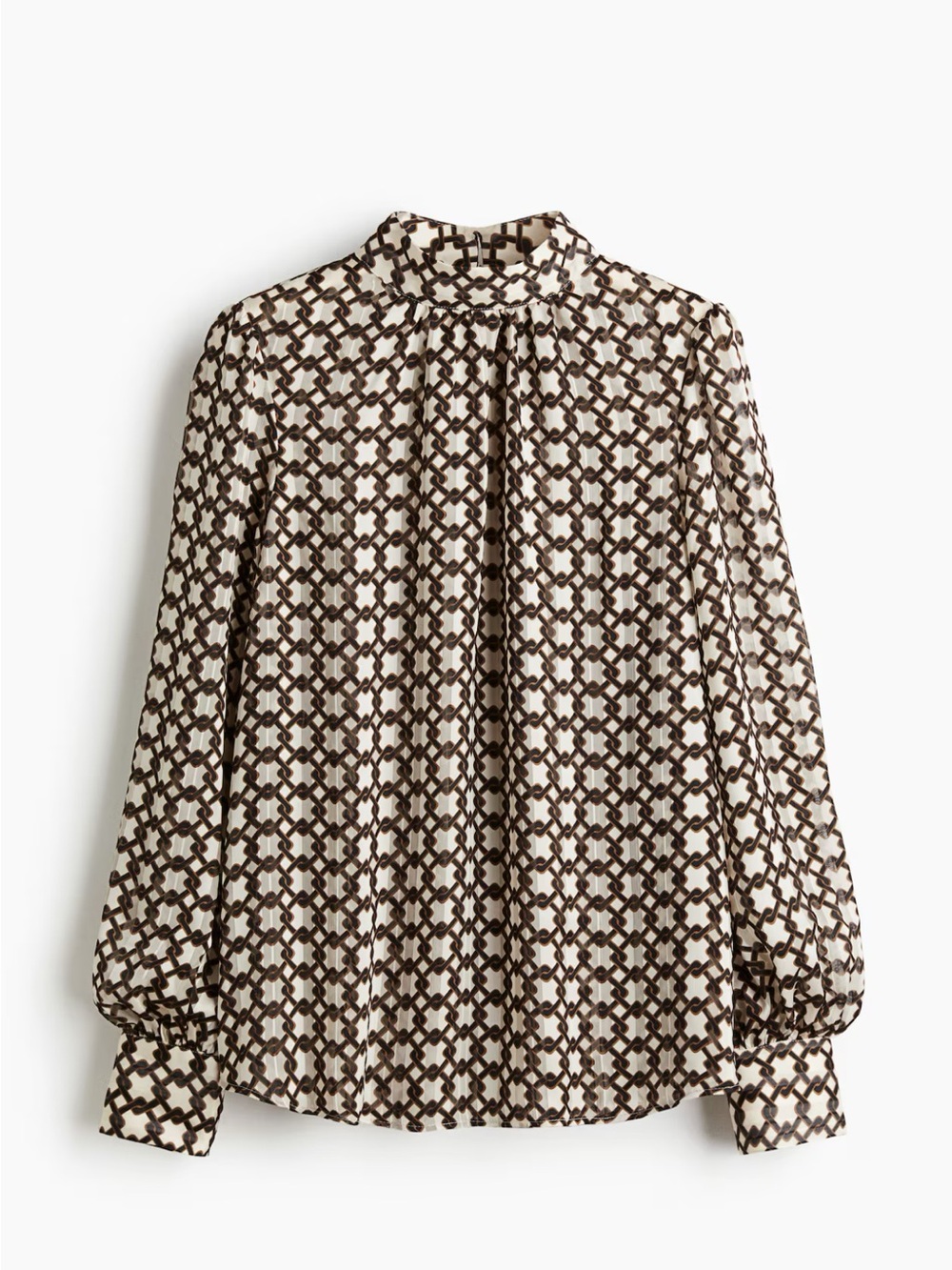 BNWT H&M patterned stand-up collar blouse with brown geometric print size XXL